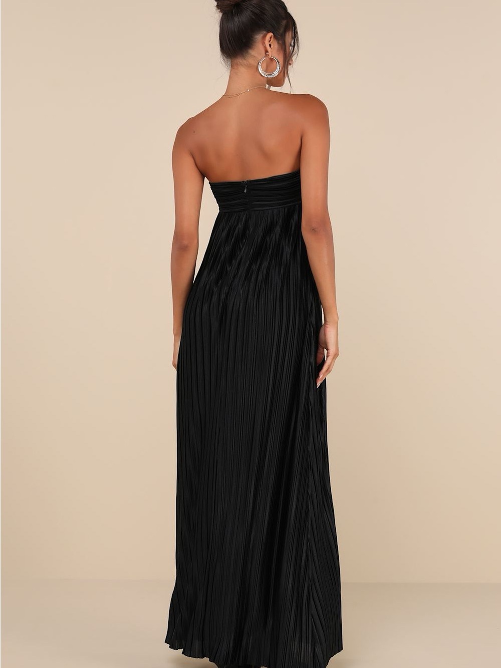 NWT LULUS whimsical beauty plisse strapless maxi dress black XL - Picture 3 of 10